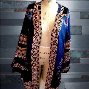 Bohemian Navy and Tan Open-Front Women’s Dress Cardigan